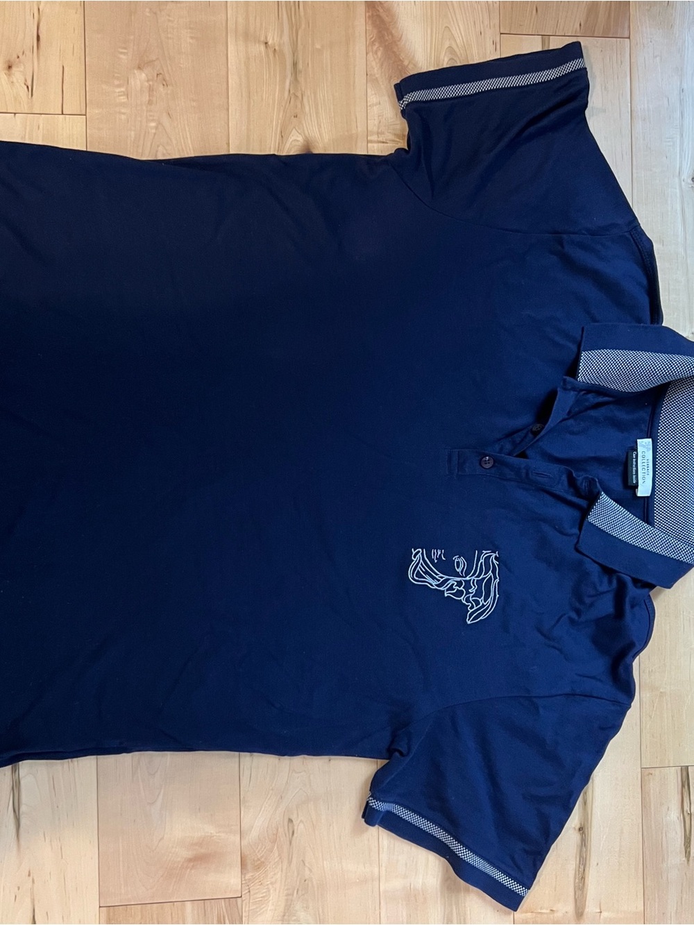 Versace Navy Polo with Light Gray Trim and Embroidered Medusa